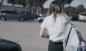 Nerdy legal age teenager takes revenge on two bullies making 'em DP her