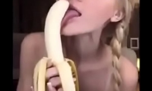 Teen sucks banana